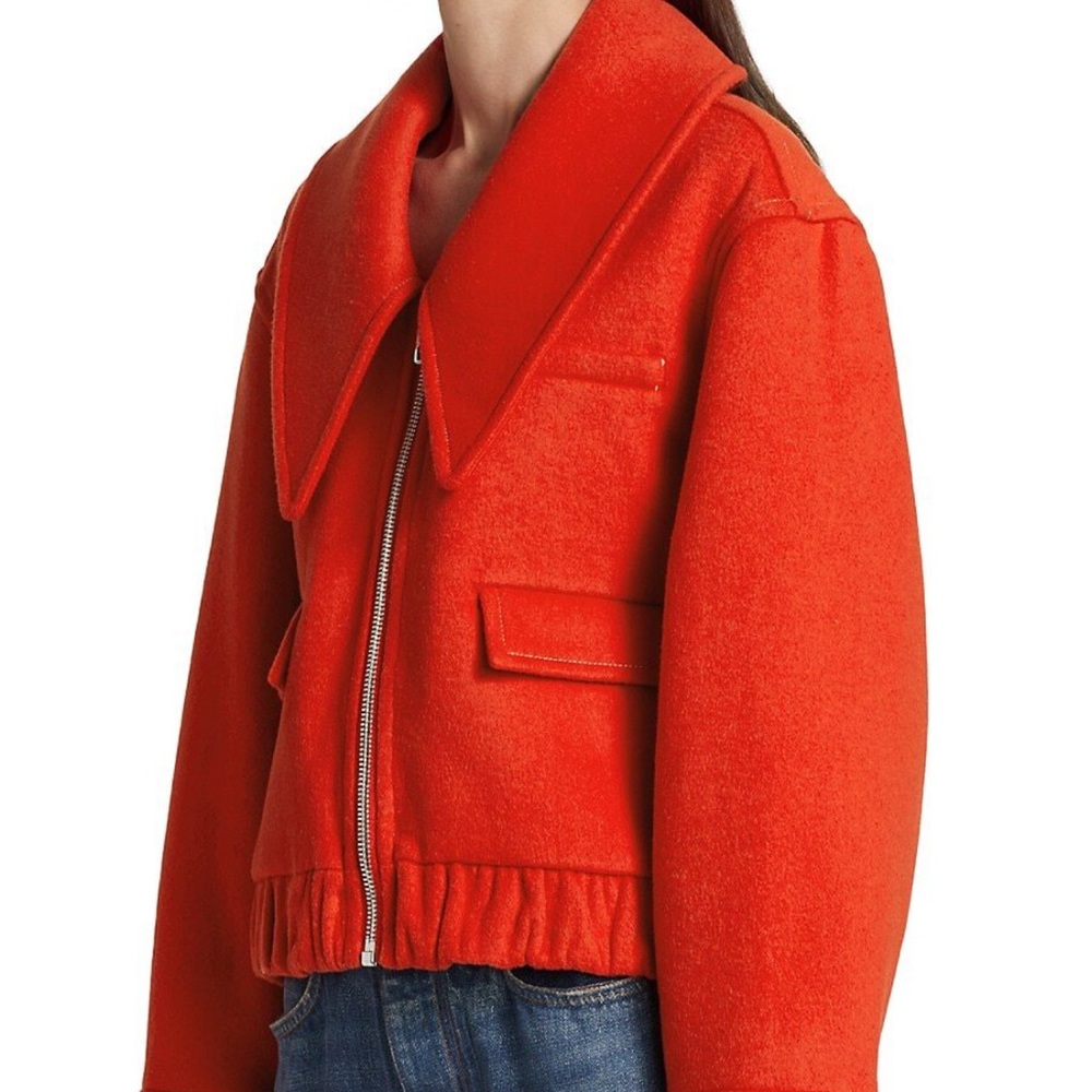 Ganni Cropped Wool Blend Zip Jacket